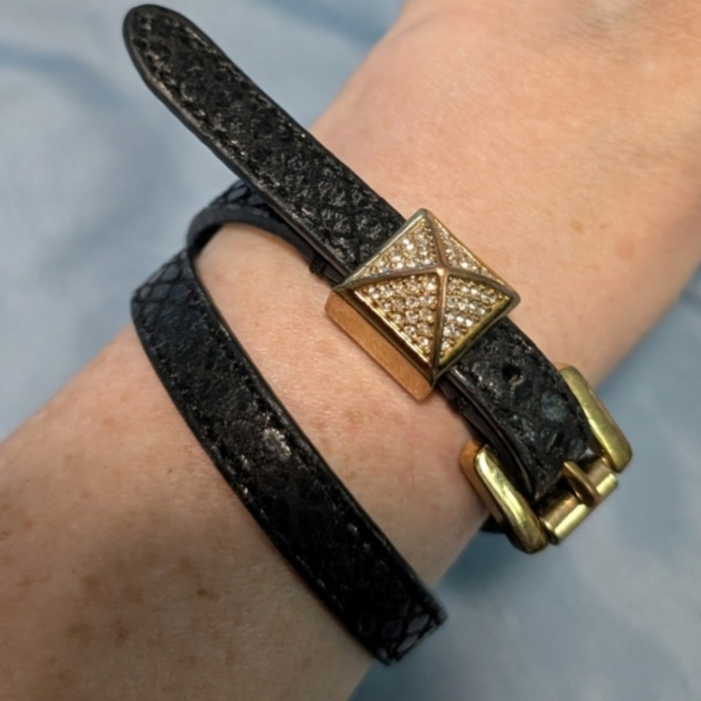 Michael Kors Black Leather Wrap Bracelet with Gold Stud